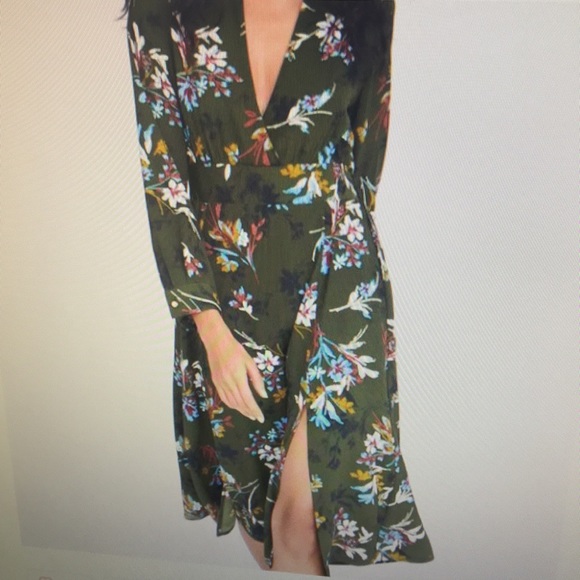 Olive green floral long sleeved midi dress - Picture 2 of 7